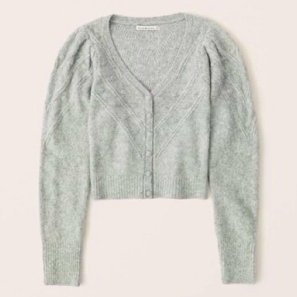 NWOT Abercrombie Cropped Bobble Cardigan Sweater GREEN/GREY - SIZE M - Picture 3 of 8
